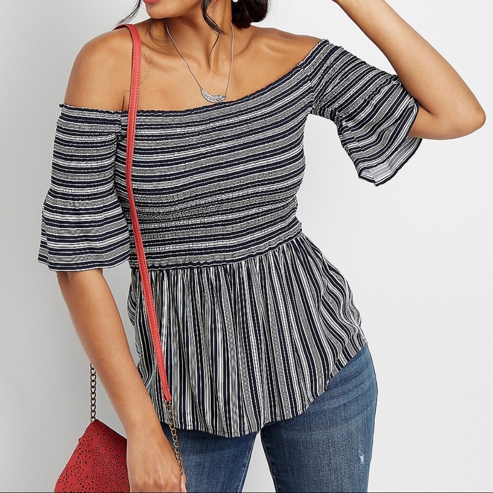 Off The Shoulder Smocked Striped Top